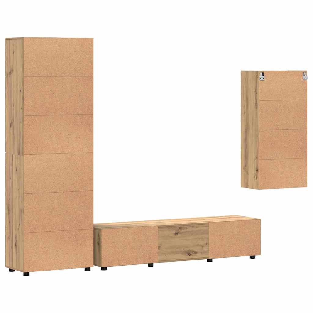 Tv-meubelset met lade FLORIN 3 pcs Artisan Eiken Bewerkt hout is nu te koop bij PeponiXL, paradijselijk wonen!