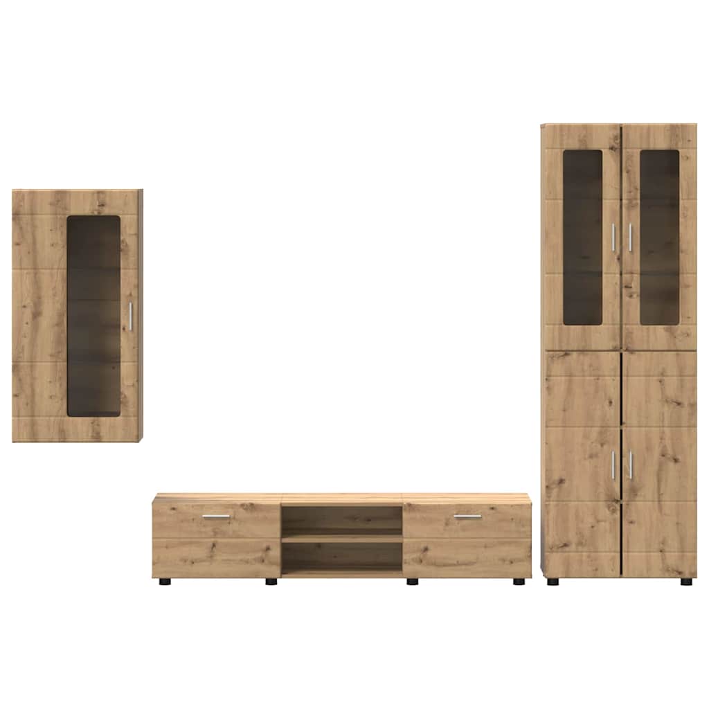 Tv-meubelset met lade FLORIN 3 pcs Artisan Eiken Bewerkt hout is nu te koop bij PeponiXL, paradijselijk wonen!