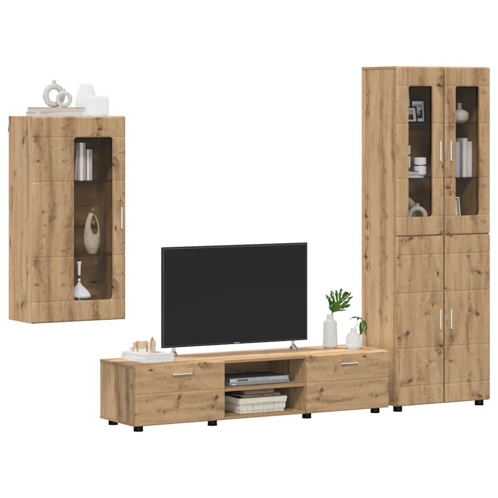 Tv-meubelset met lade FLORIN 3 pcs Artisan Eiken Bewerkt hout is nu te koop bij PeponiXL, paradijselijk wonen!