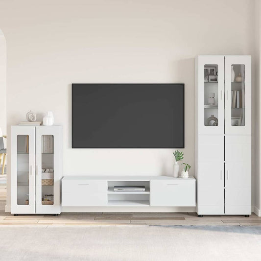 Tv-meubelset met lade met plank FLORIN 3 pcs Wit Bewerkt hout is nu te koop bij PeponiXL, paradijselijk wonen!