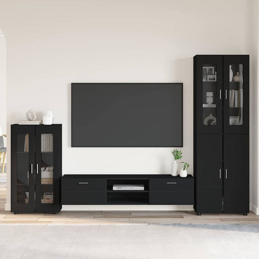 Tv-meubelset met lade met plank FLORIN 3 pcs Zwart Bewerkt hout is nu te koop bij PeponiXL, paradijselijk wonen!