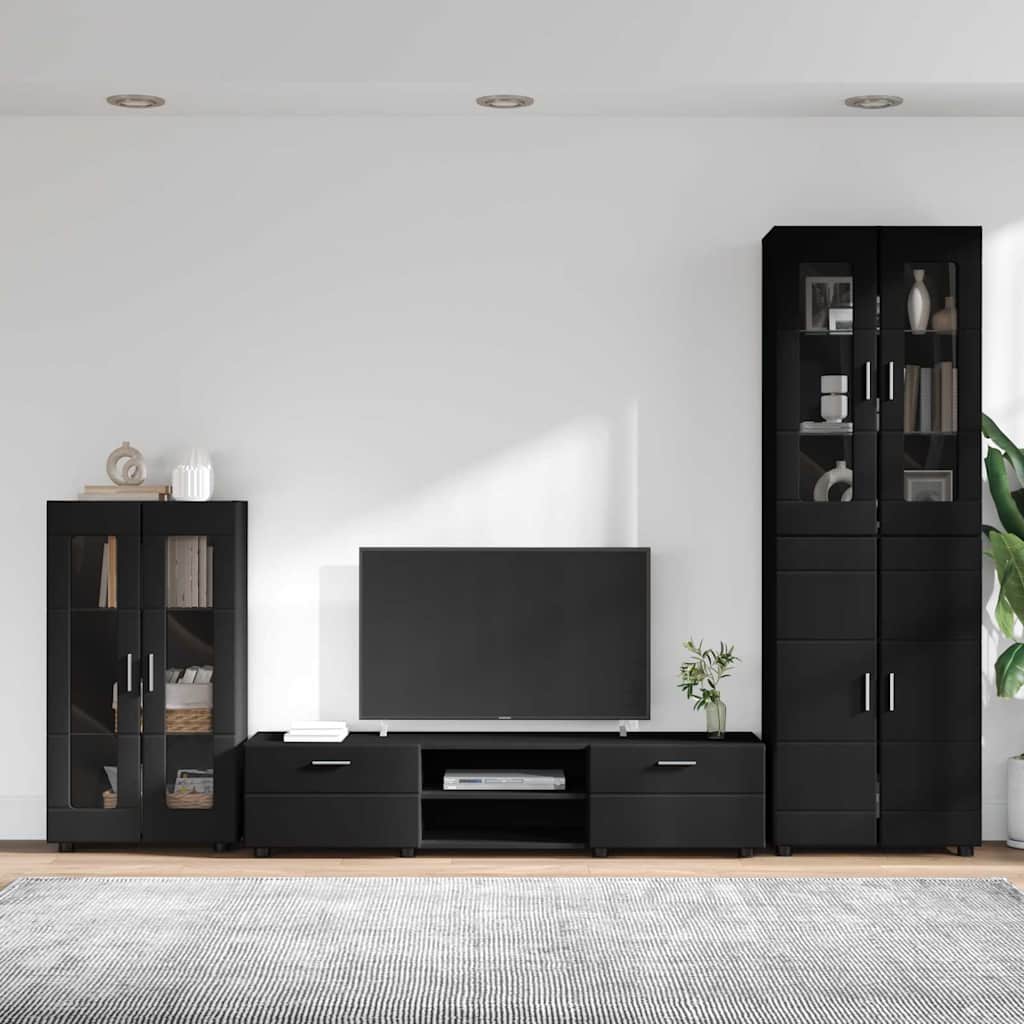 Tv-meubelset met lade met plank FLORIN 3 pcs Zwart Bewerkt hout is nu te koop bij PeponiXL, paradijselijk wonen!