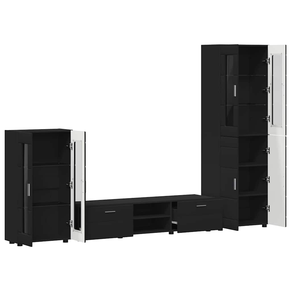 Tv-meubelset met lade met plank FLORIN 3 pcs Zwart Bewerkt hout is nu te koop bij PeponiXL, paradijselijk wonen!