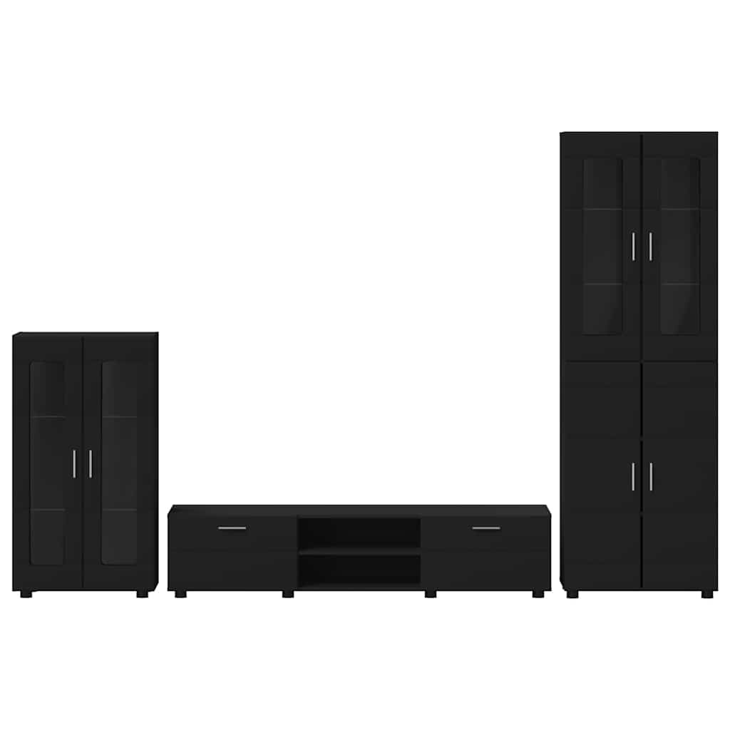 Tv-meubelset met lade met plank FLORIN 3 pcs Zwart Bewerkt hout is nu te koop bij PeponiXL, paradijselijk wonen!