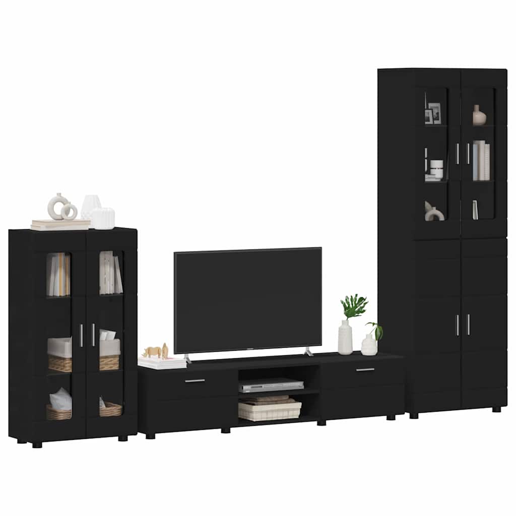 Tv-meubelset met lade met plank FLORIN 3 pcs Zwart Bewerkt hout is nu te koop bij PeponiXL, paradijselijk wonen!