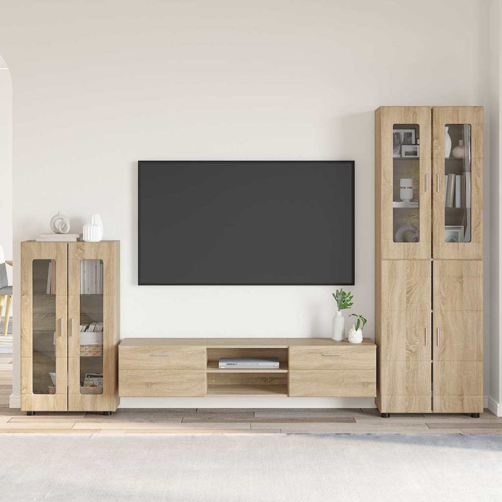 Tv-meubelset met lade FLORIN 3 pcs Sonoma Eiken Bewerkt hout is nu te koop bij PeponiXL, paradijselijk wonen!
