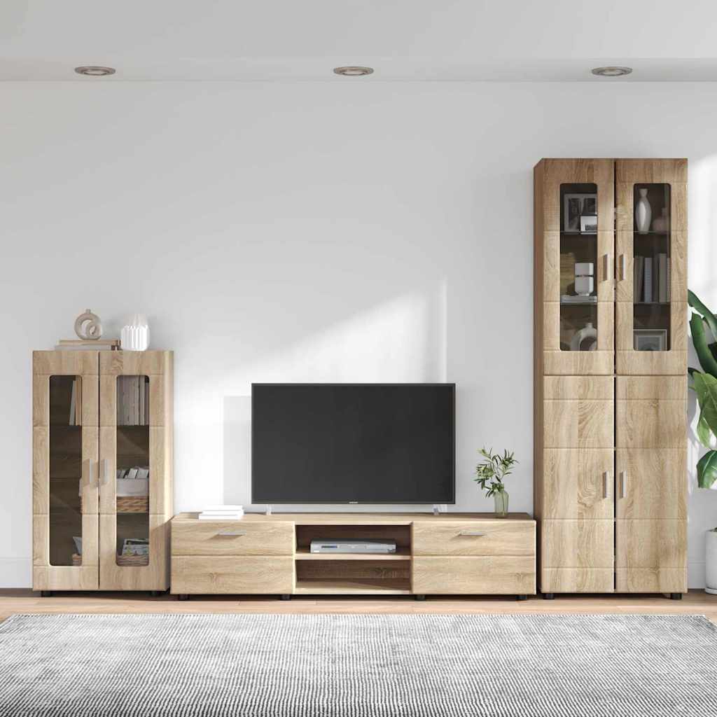 Tv-meubelset met lade FLORIN 3 pcs Sonoma Eiken Bewerkt hout is nu te koop bij PeponiXL, paradijselijk wonen!