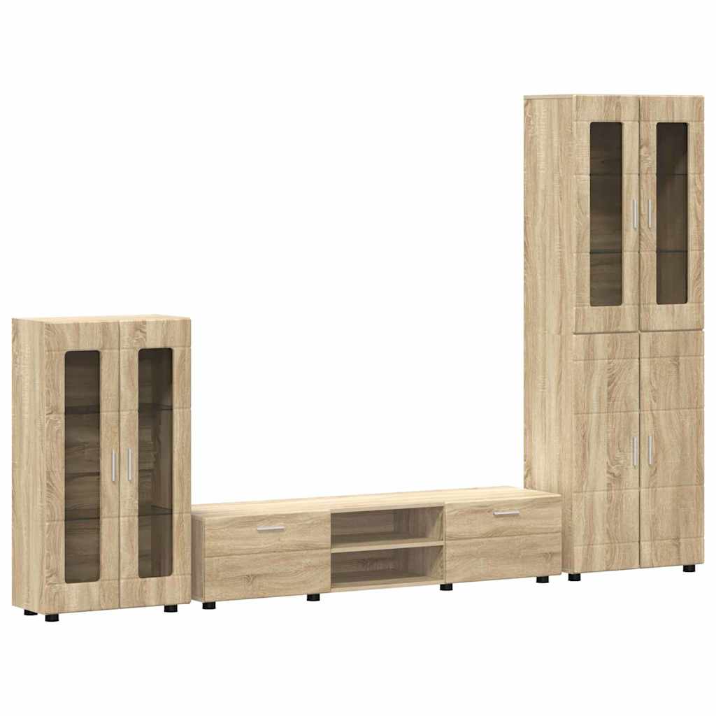 Tv-meubelset met lade FLORIN 3 pcs Sonoma Eiken Bewerkt hout is nu te koop bij PeponiXL, paradijselijk wonen!