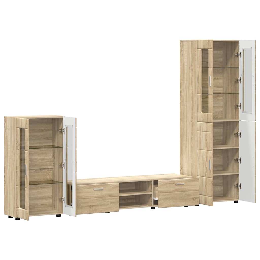Tv-meubelset met lade FLORIN 3 pcs Sonoma Eiken Bewerkt hout is nu te koop bij PeponiXL, paradijselijk wonen!