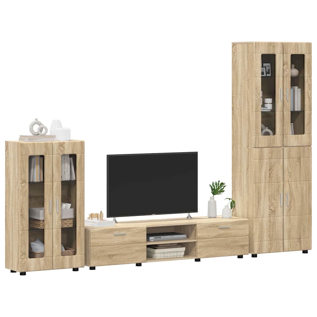 Tv-meubelset met lade FLORIN 3 pcs Sonoma Eiken Bewerkt hout is nu te koop bij PeponiXL, paradijselijk wonen!