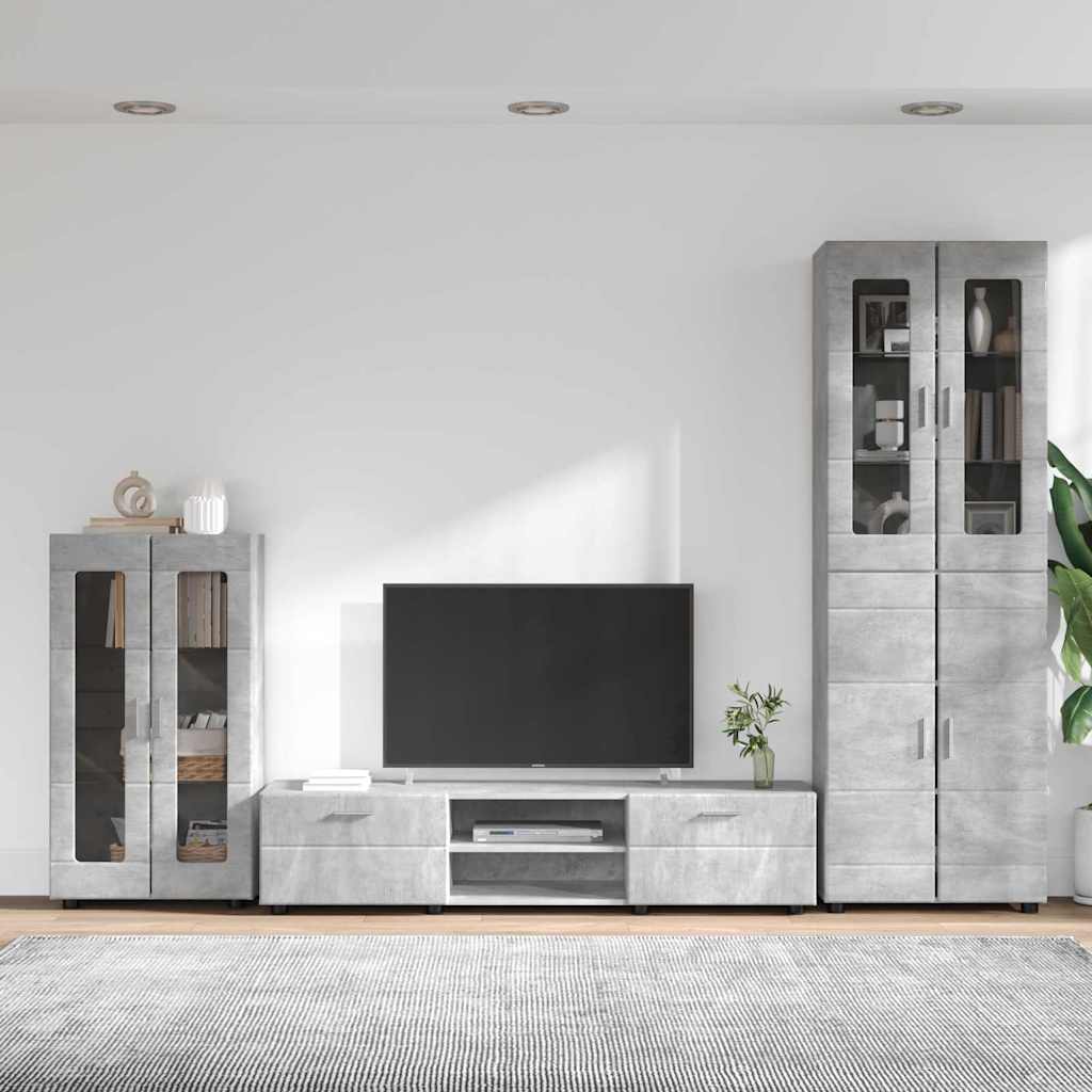 Tv-meubelset met lade FLORIN 3 pcs Beton Grijs Bewerkt hout is nu te koop bij PeponiXL, paradijselijk wonen!
