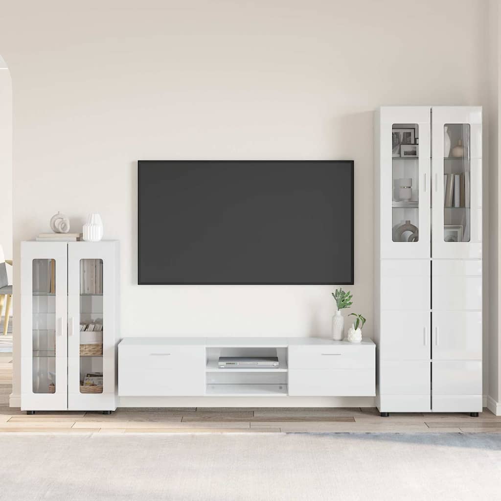 Tv-meubelset met lade FLORIN 3 pcs Hoogglans wit Bewerkt hout is nu te koop bij PeponiXL, paradijselijk wonen!