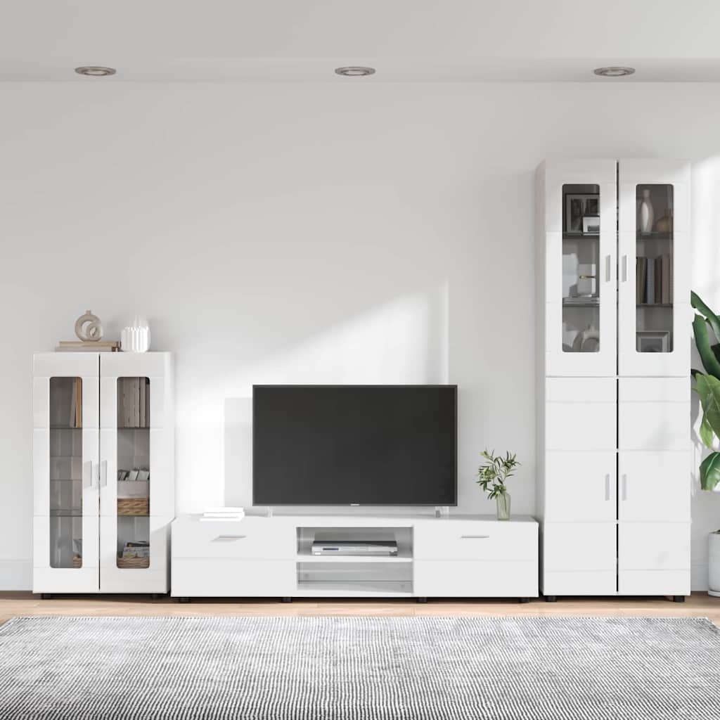 Tv-meubelset met lade FLORIN 3 pcs Hoogglans wit Bewerkt hout is nu te koop bij PeponiXL, paradijselijk wonen!