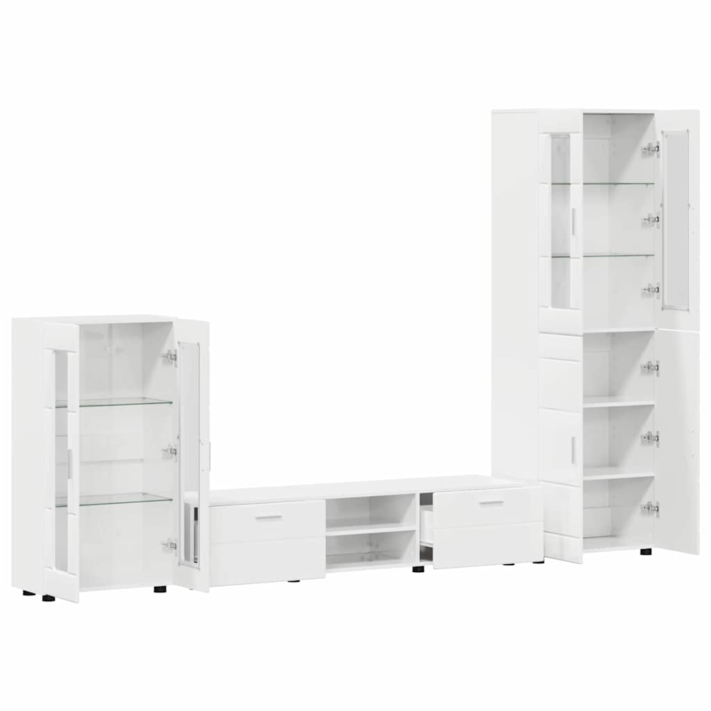 Tv-meubelset met lade FLORIN 3 pcs Hoogglans wit Bewerkt hout is nu te koop bij PeponiXL, paradijselijk wonen!