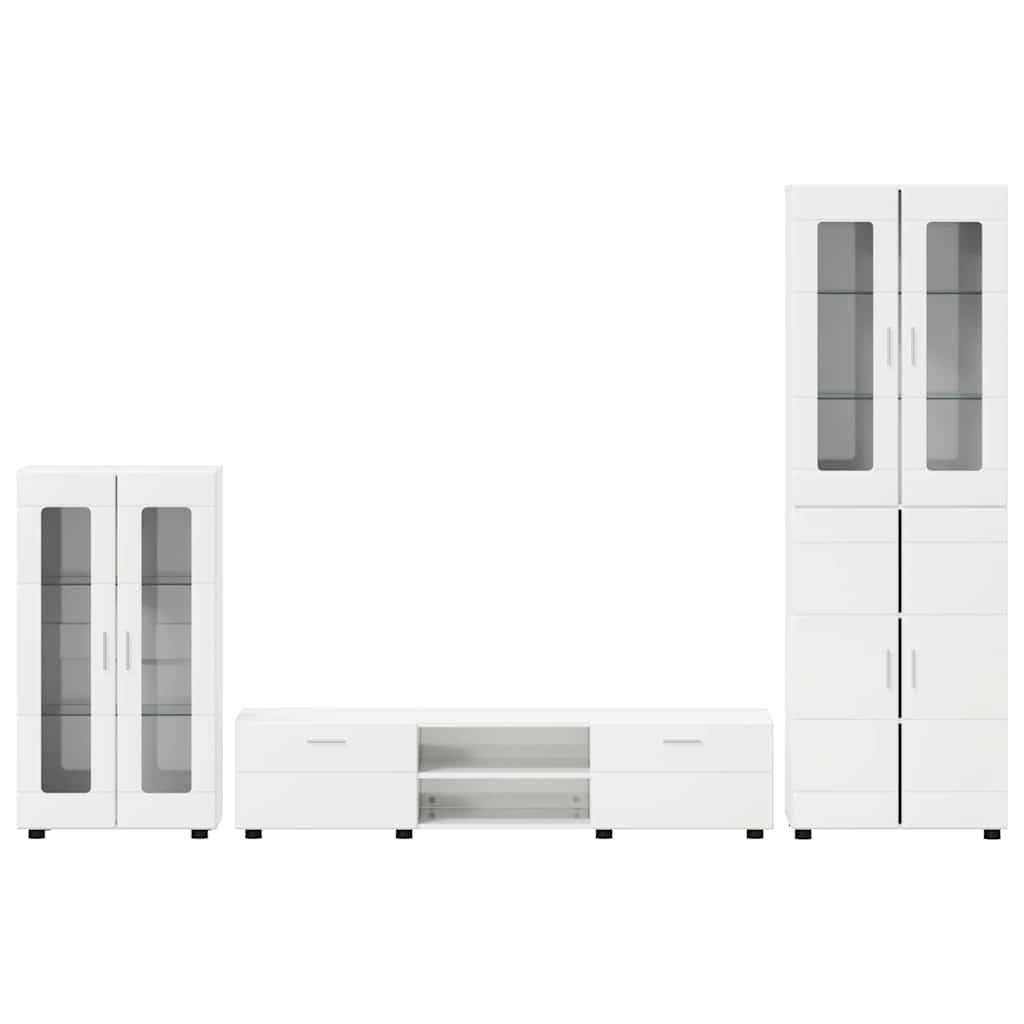 Tv-meubelset met lade FLORIN 3 pcs Hoogglans wit Bewerkt hout is nu te koop bij PeponiXL, paradijselijk wonen!