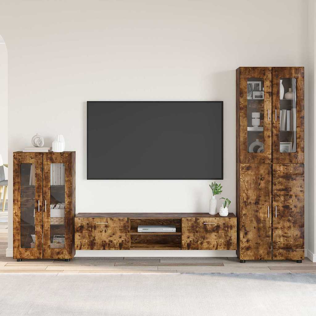 Tv-meubelset met lade FLORIN 3 pcs Gerookt eiken Bewerkt hout is nu te koop bij PeponiXL, paradijselijk wonen!