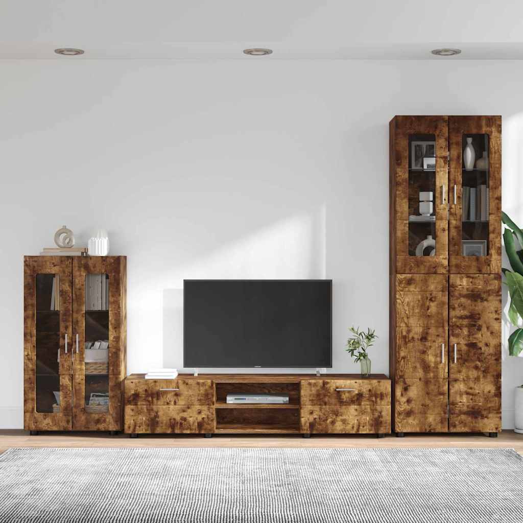 Tv-meubelset met lade FLORIN 3 pcs Gerookt eiken Bewerkt hout is nu te koop bij PeponiXL, paradijselijk wonen!