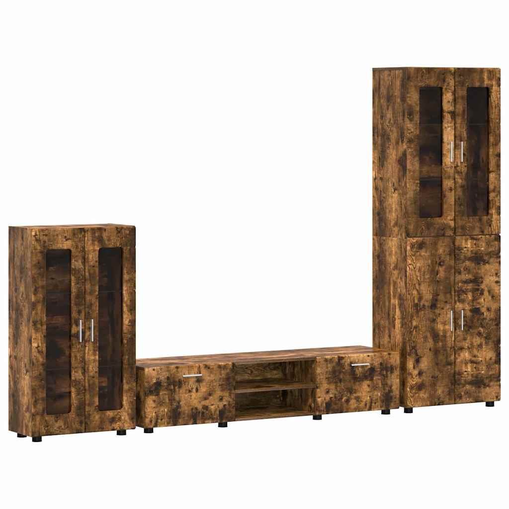 Tv-meubelset met lade FLORIN 3 pcs Gerookt eiken Bewerkt hout is nu te koop bij PeponiXL, paradijselijk wonen!