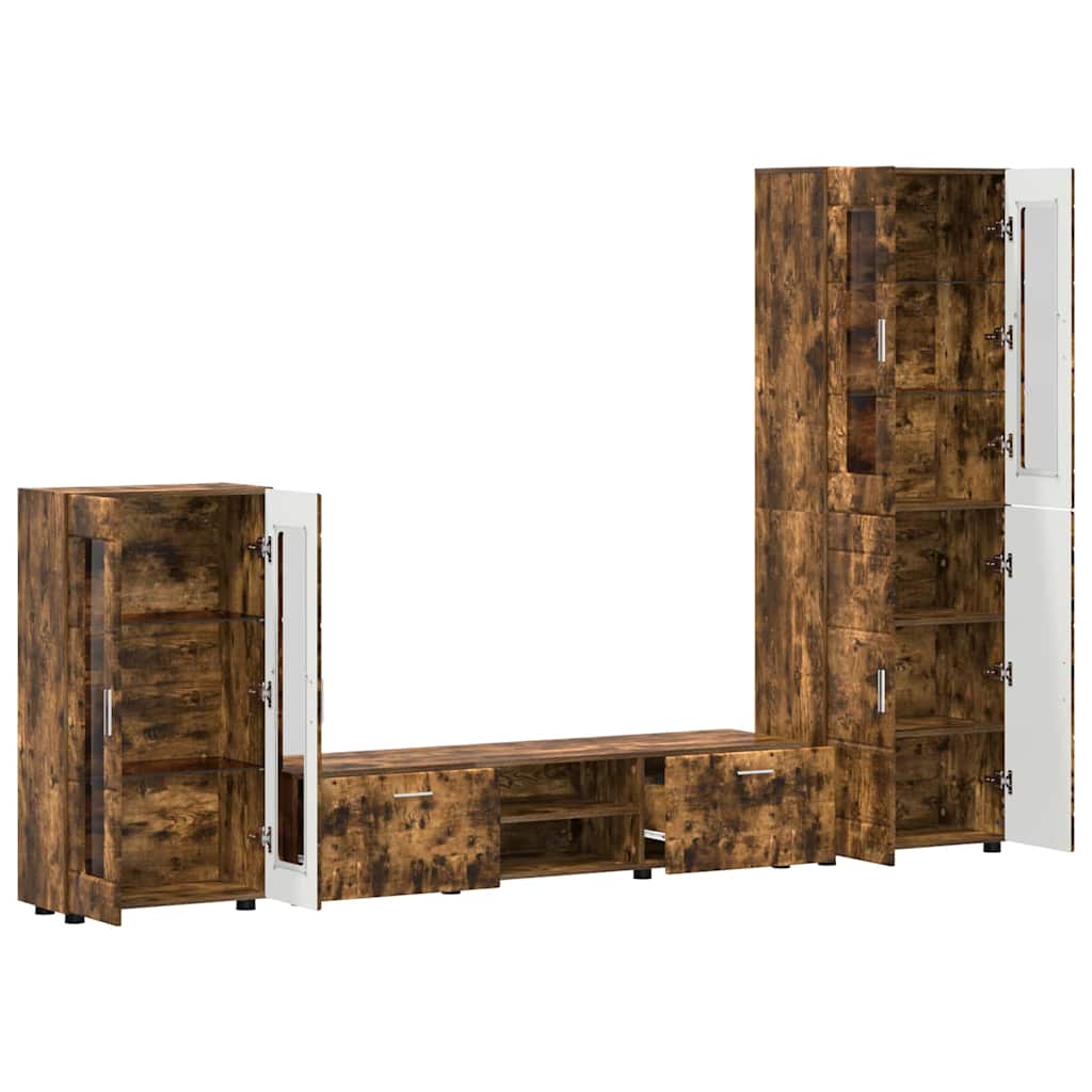 Tv-meubelset met lade FLORIN 3 pcs Gerookt eiken Bewerkt hout is nu te koop bij PeponiXL, paradijselijk wonen!