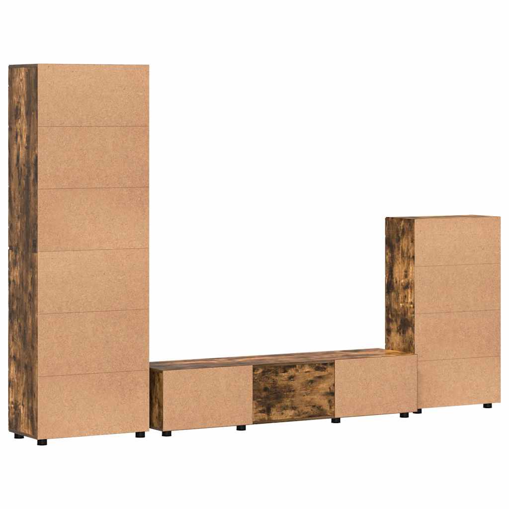 Tv-meubelset met lade FLORIN 3 pcs Gerookt eiken Bewerkt hout is nu te koop bij PeponiXL, paradijselijk wonen!