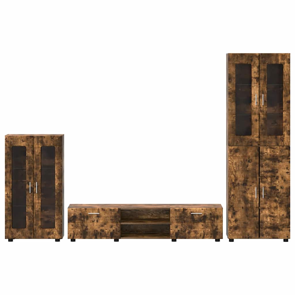 Tv-meubelset met lade FLORIN 3 pcs Gerookt eiken Bewerkt hout is nu te koop bij PeponiXL, paradijselijk wonen!