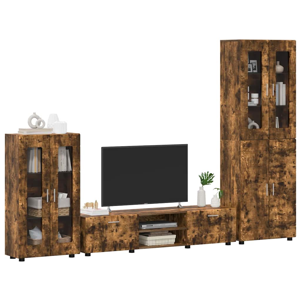 Tv-meubelset met lade FLORIN 3 pcs Gerookt eiken Bewerkt hout is nu te koop bij PeponiXL, paradijselijk wonen!