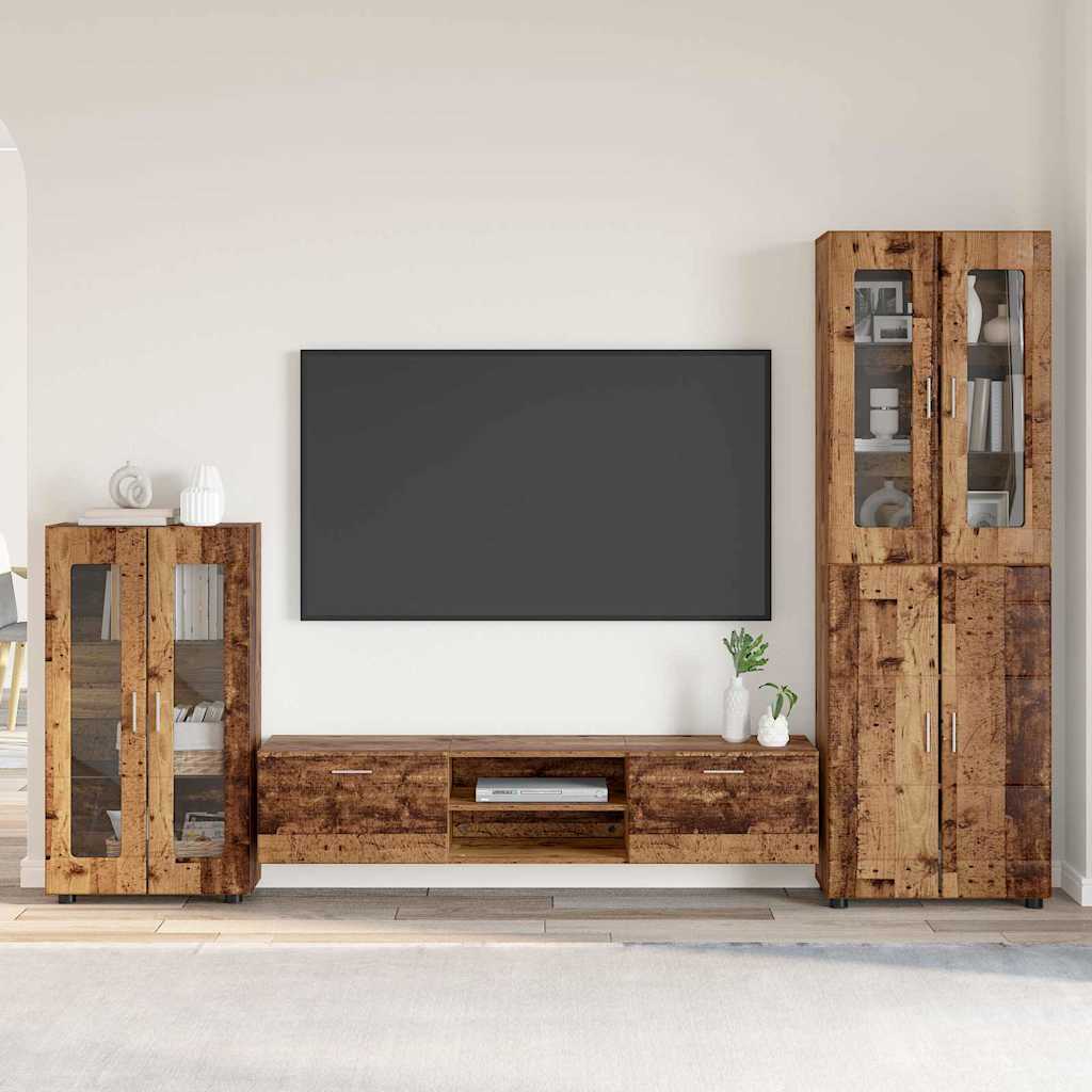 Tv-meubelset met lade FLORIN 3 pcs Oudhout Bewerkt hout is nu te koop bij PeponiXL, paradijselijk wonen!