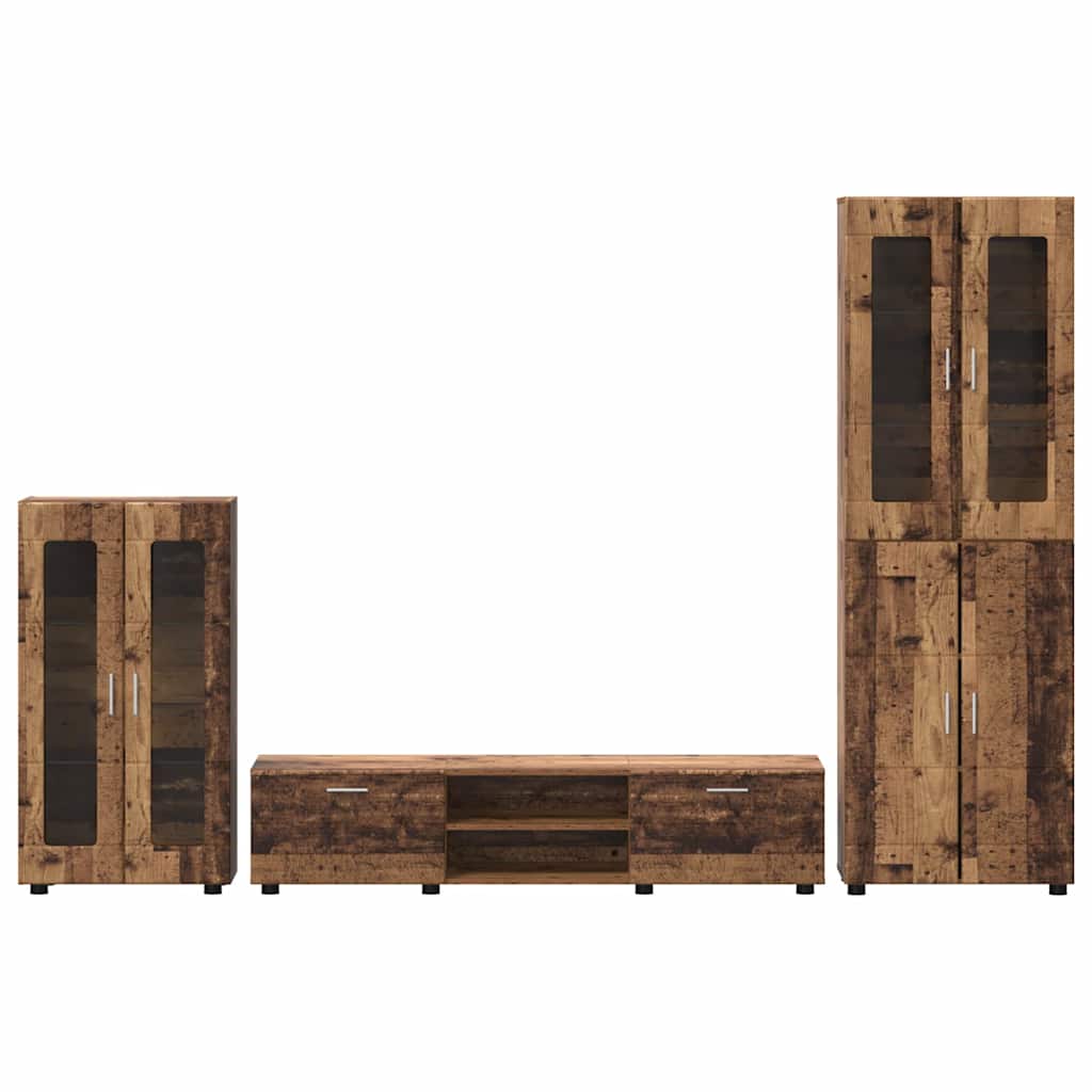 Tv-meubelset met lade FLORIN 3 pcs Oudhout Bewerkt hout is nu te koop bij PeponiXL, paradijselijk wonen!