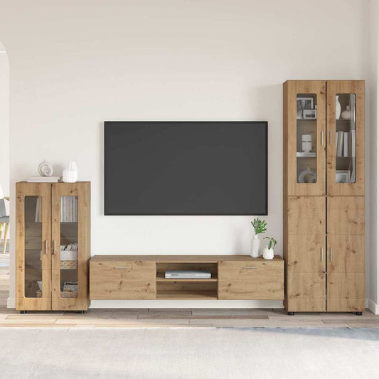 Tv-meubelset met lade FLORIN 3 pcs Artisan Eiken Bewerkt hout is nu te koop bij PeponiXL, paradijselijk wonen!