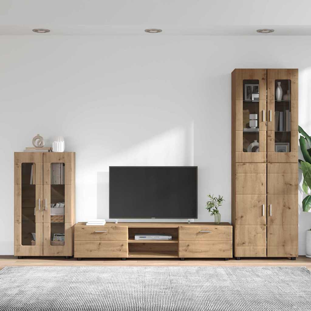 Tv-meubelset met lade FLORIN 3 pcs Artisan Eiken Bewerkt hout is nu te koop bij PeponiXL, paradijselijk wonen!