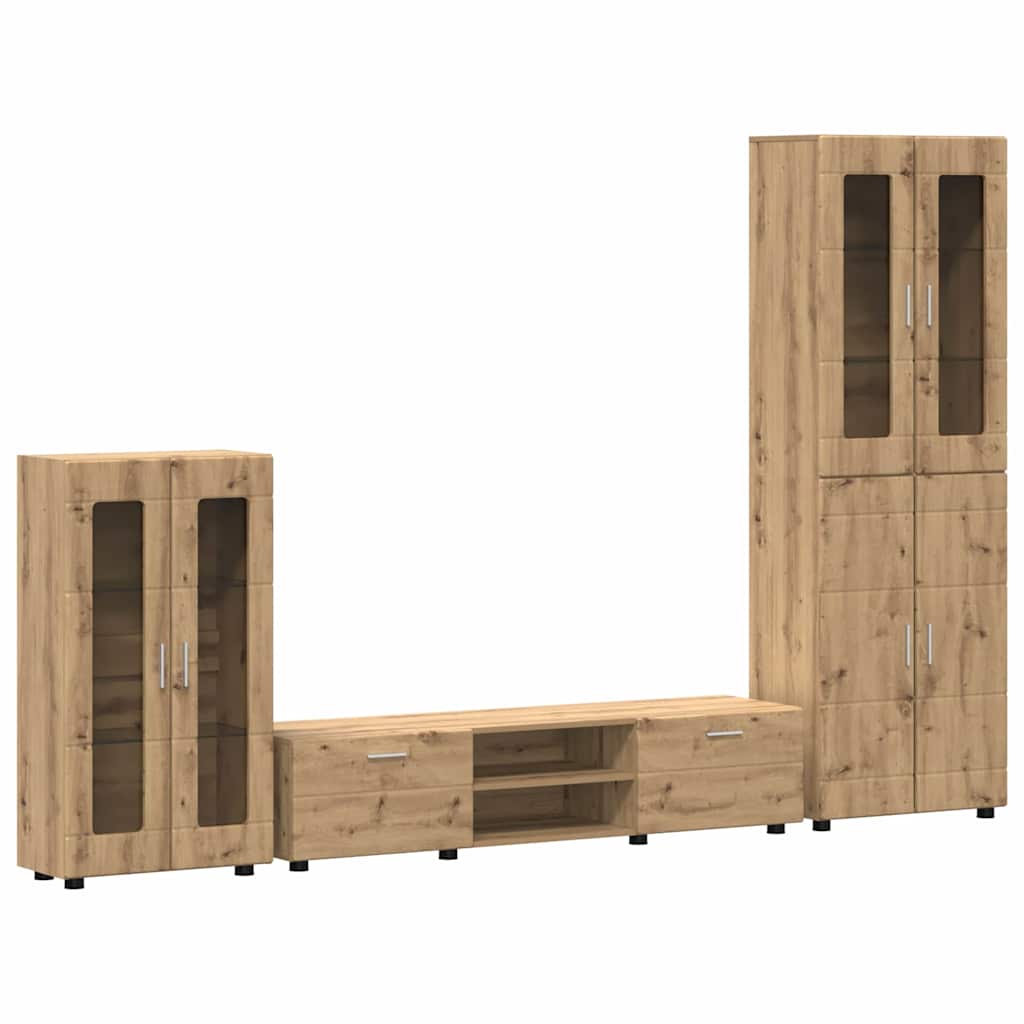 Tv-meubelset met lade FLORIN 3 pcs Artisan Eiken Bewerkt hout is nu te koop bij PeponiXL, paradijselijk wonen!
