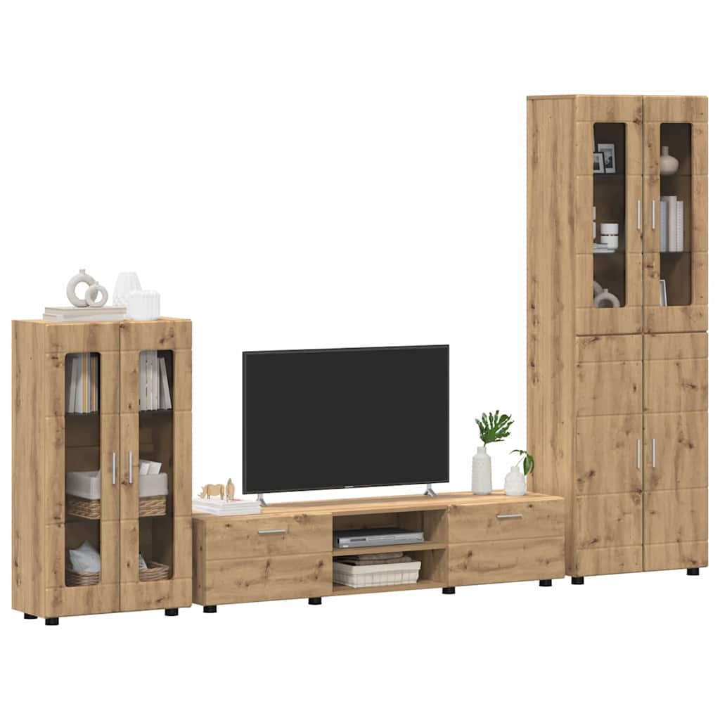 Tv-meubelset met lade FLORIN 3 pcs Artisan Eiken Bewerkt hout is nu te koop bij PeponiXL, paradijselijk wonen!