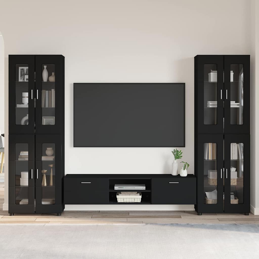 Tv-meubelset met lade met plank FLORIN 3 pcs Zwart Bewerkt hout is nu te koop bij PeponiXL, paradijselijk wonen!