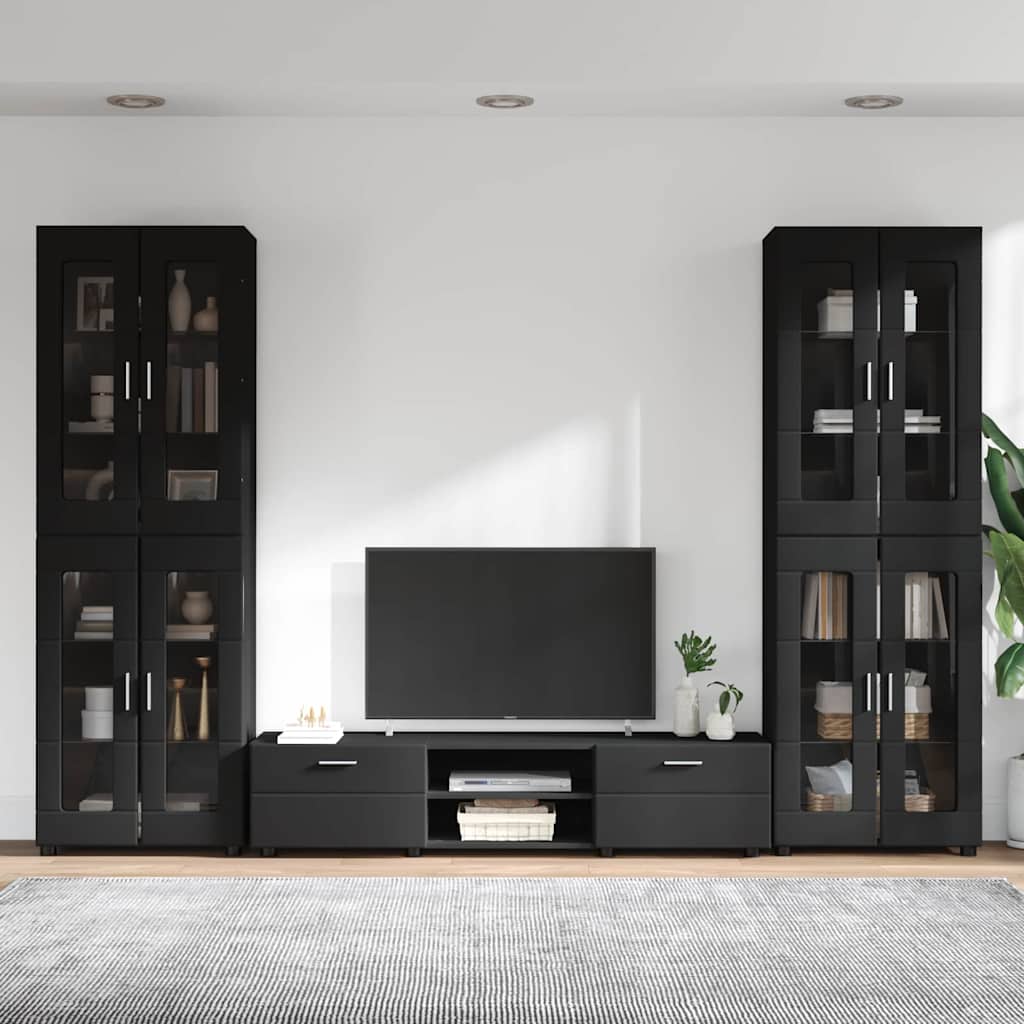 Tv-meubelset met lade met plank FLORIN 3 pcs Zwart Bewerkt hout is nu te koop bij PeponiXL, paradijselijk wonen!