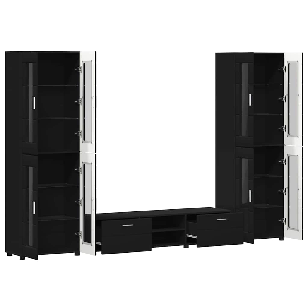 Tv-meubelset met lade met plank FLORIN 3 pcs Zwart Bewerkt hout is nu te koop bij PeponiXL, paradijselijk wonen!