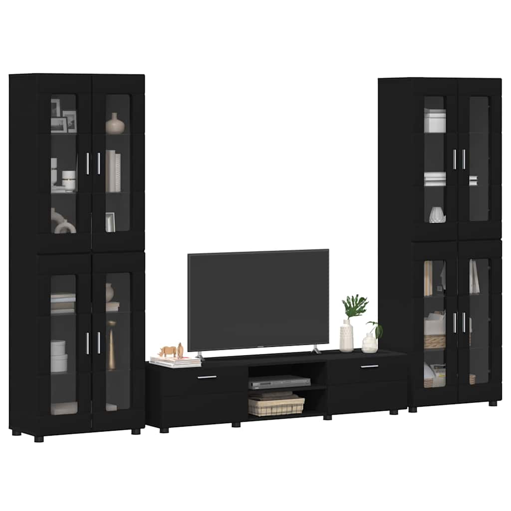 Tv-meubelset met lade met plank FLORIN 3 pcs Zwart Bewerkt hout is nu te koop bij PeponiXL, paradijselijk wonen!