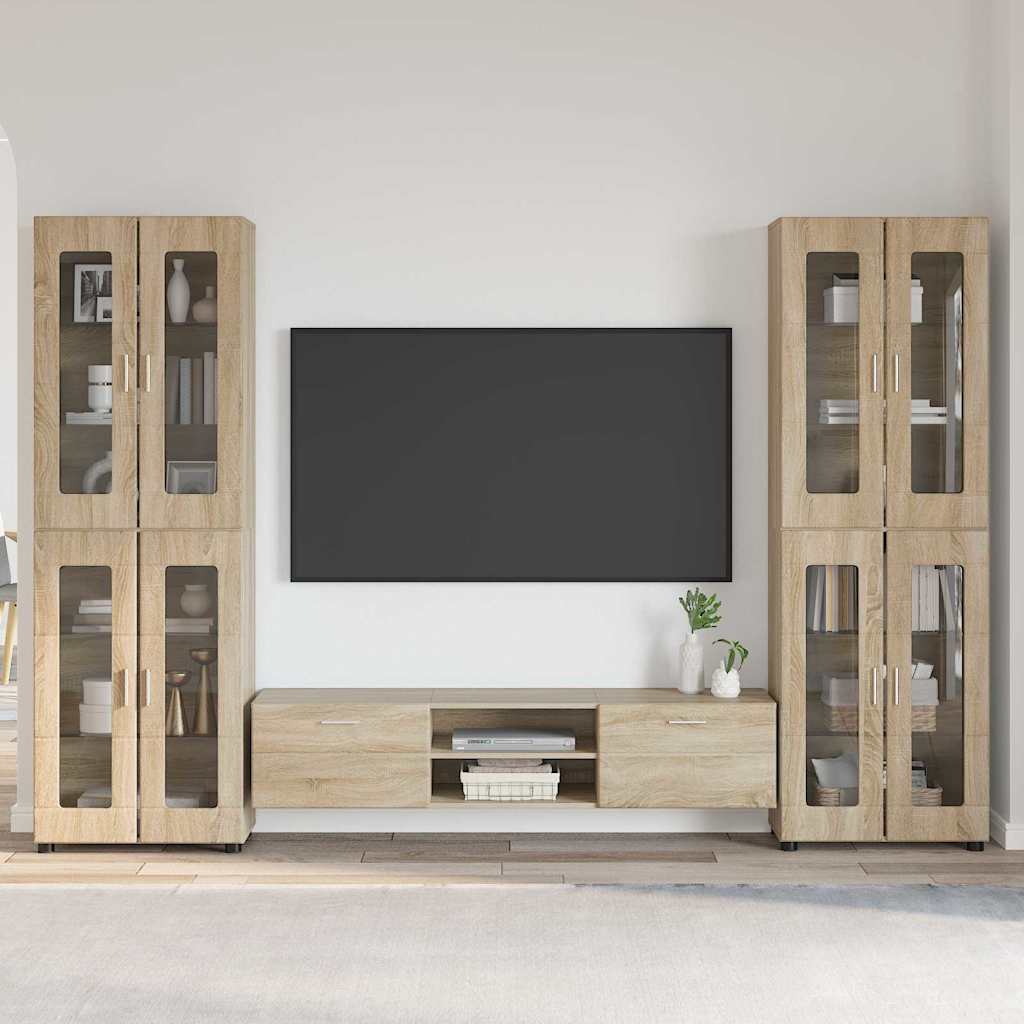 Tv-meubelset met lade FLORIN 3 pcs Sonoma Eiken Bewerkt hout is nu te koop bij PeponiXL, paradijselijk wonen!