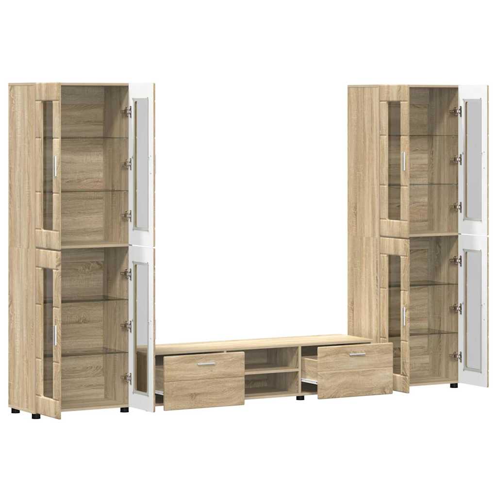 Tv-meubelset met lade FLORIN 3 pcs Sonoma Eiken Bewerkt hout is nu te koop bij PeponiXL, paradijselijk wonen!