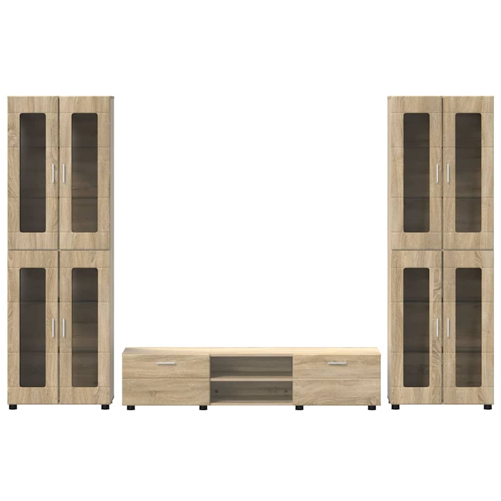 Tv-meubelset met lade FLORIN 3 pcs Sonoma Eiken Bewerkt hout is nu te koop bij PeponiXL, paradijselijk wonen!
