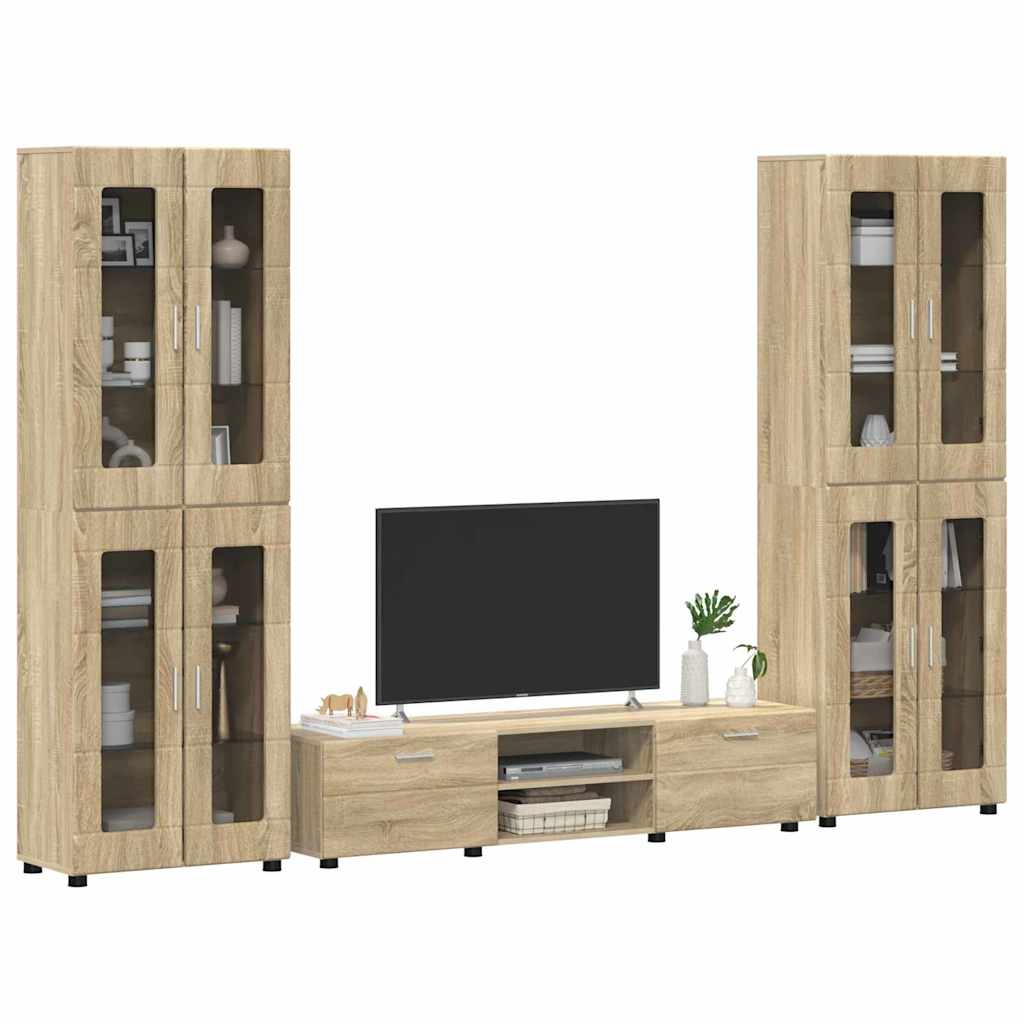 Tv-meubelset met lade FLORIN 3 pcs Sonoma Eiken Bewerkt hout is nu te koop bij PeponiXL, paradijselijk wonen!