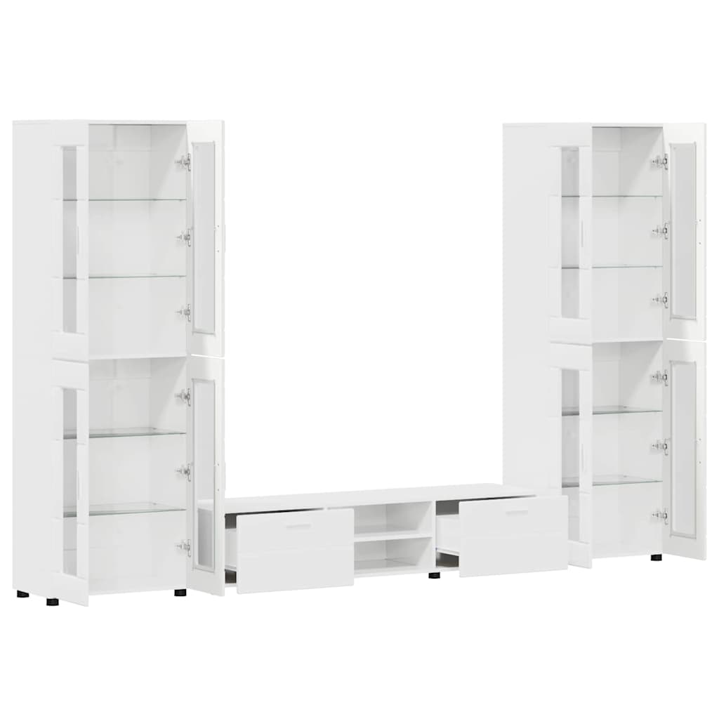 Tv-meubelset met lade FLORIN 3 pcs Hoogglans wit Bewerkt hout is nu te koop bij PeponiXL, paradijselijk wonen!