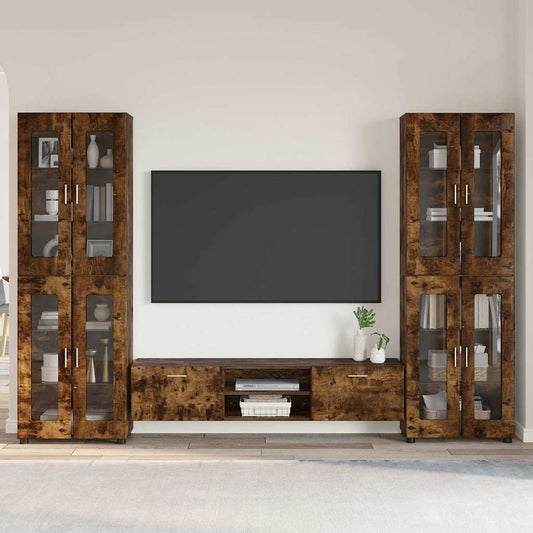 Tv-meubelset met lade FLORIN 3 pcs Gerookt eiken Bewerkt hout is nu te koop bij PeponiXL, paradijselijk wonen!