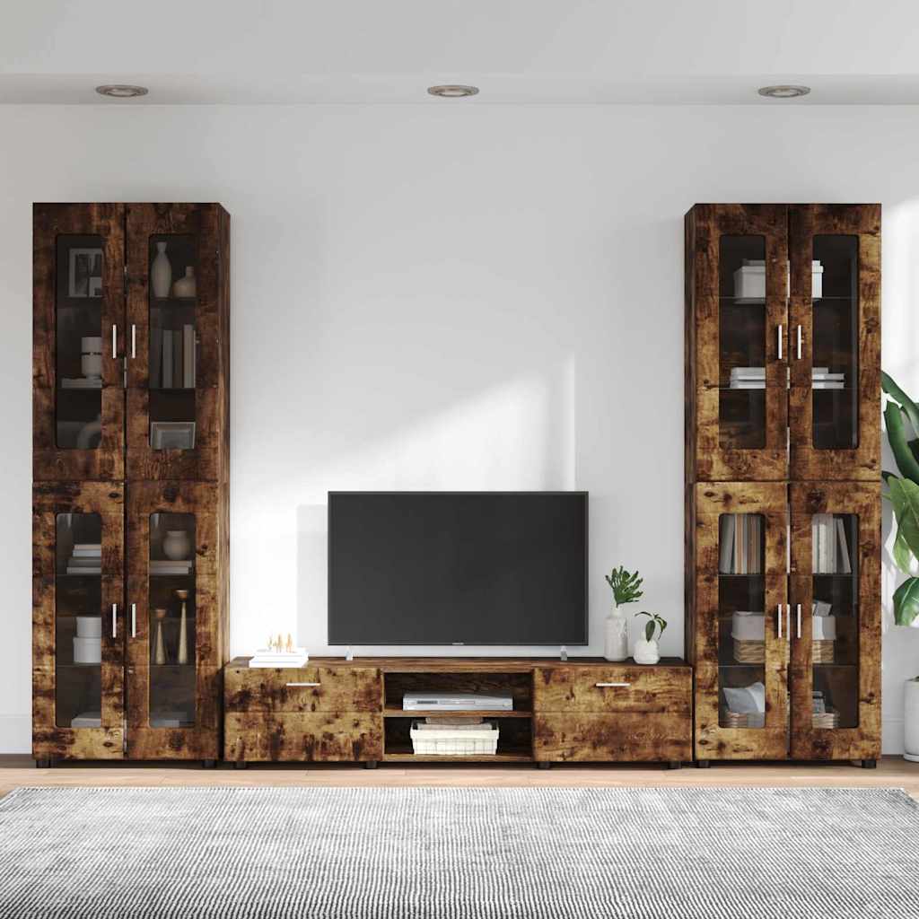 Tv-meubelset met lade FLORIN 3 pcs Gerookt eiken Bewerkt hout is nu te koop bij PeponiXL, paradijselijk wonen!