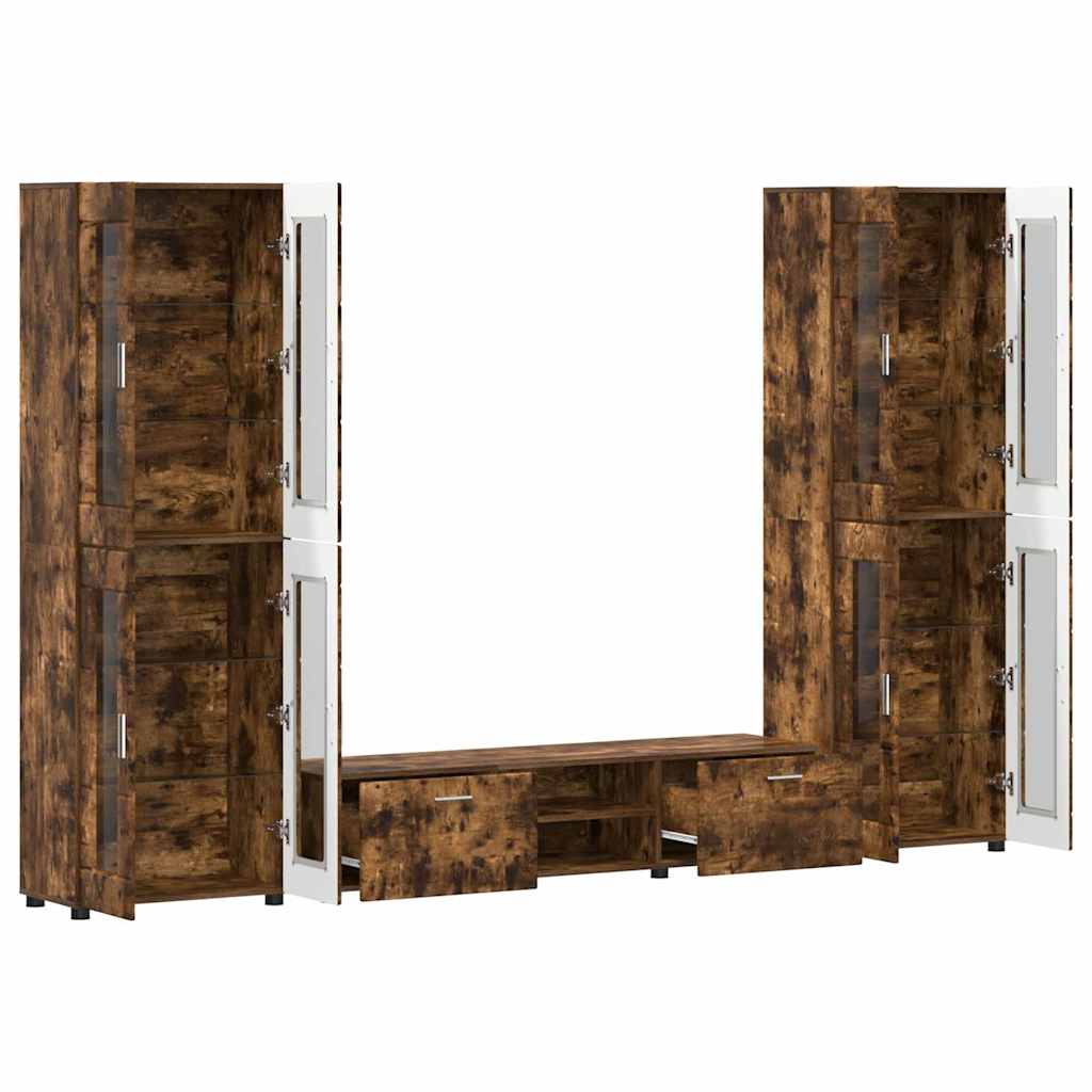 Tv-meubelset met lade FLORIN 3 pcs Gerookt eiken Bewerkt hout is nu te koop bij PeponiXL, paradijselijk wonen!