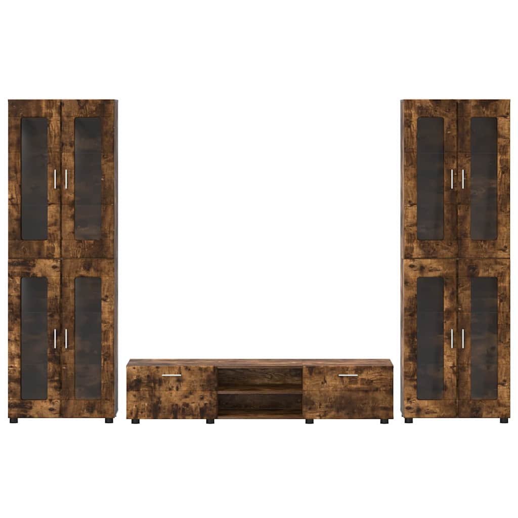 Tv-meubelset met lade FLORIN 3 pcs Gerookt eiken Bewerkt hout is nu te koop bij PeponiXL, paradijselijk wonen!