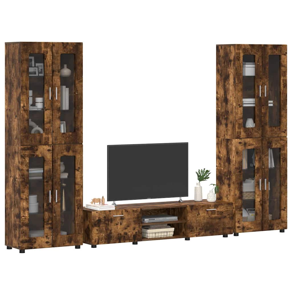 Tv-meubelset met lade FLORIN 3 pcs Gerookt eiken Bewerkt hout is nu te koop bij PeponiXL, paradijselijk wonen!