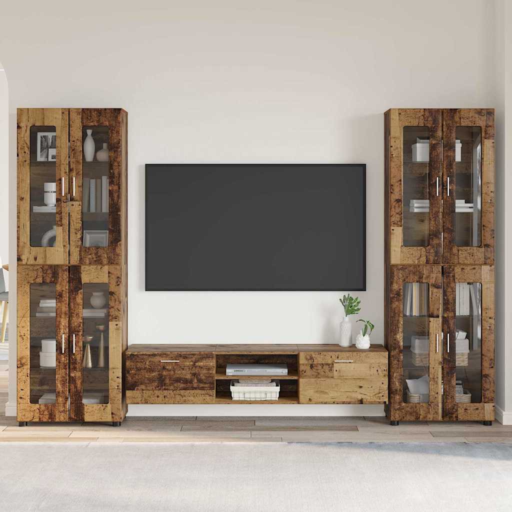 Tv-meubelset met lade FLORIN 3 pcs Oudhout Bewerkt hout is nu te koop bij PeponiXL, paradijselijk wonen!