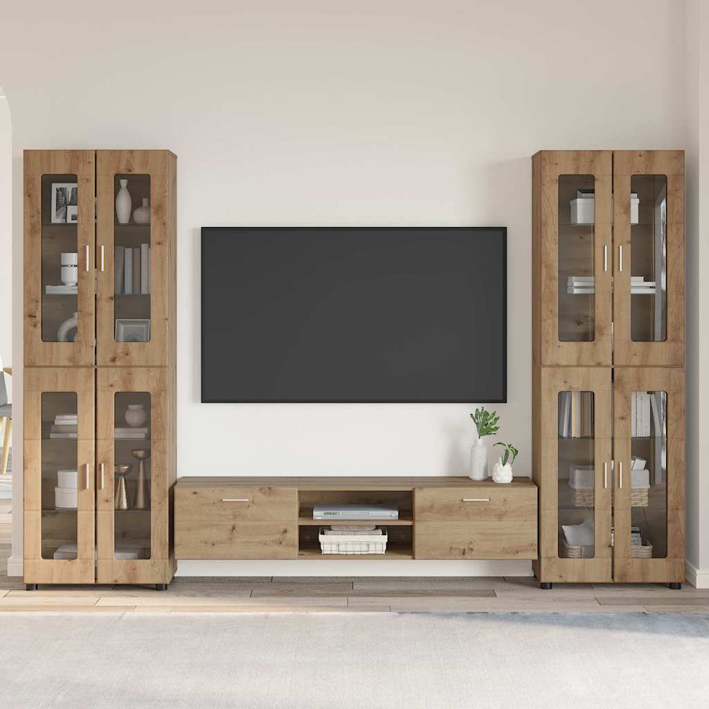 Tv-meubelset met lade FLORIN 3 pcs Artisan Eiken Bewerkt hout is nu te koop bij PeponiXL, paradijselijk wonen!
