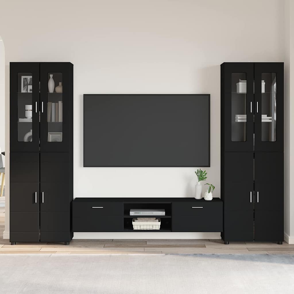 Tv-meubelset met lade met plank FLORIN 3 pcs Zwart Bewerkt hout is nu te koop bij PeponiXL, paradijselijk wonen!