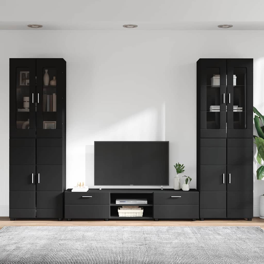 Tv-meubelset met lade met plank FLORIN 3 pcs Zwart Bewerkt hout is nu te koop bij PeponiXL, paradijselijk wonen!